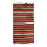 1970s Turkish Hand-Knotted Wool Kilim Flatweave Striped Rug 134x252