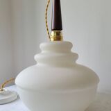 Opaline and teak pendant light