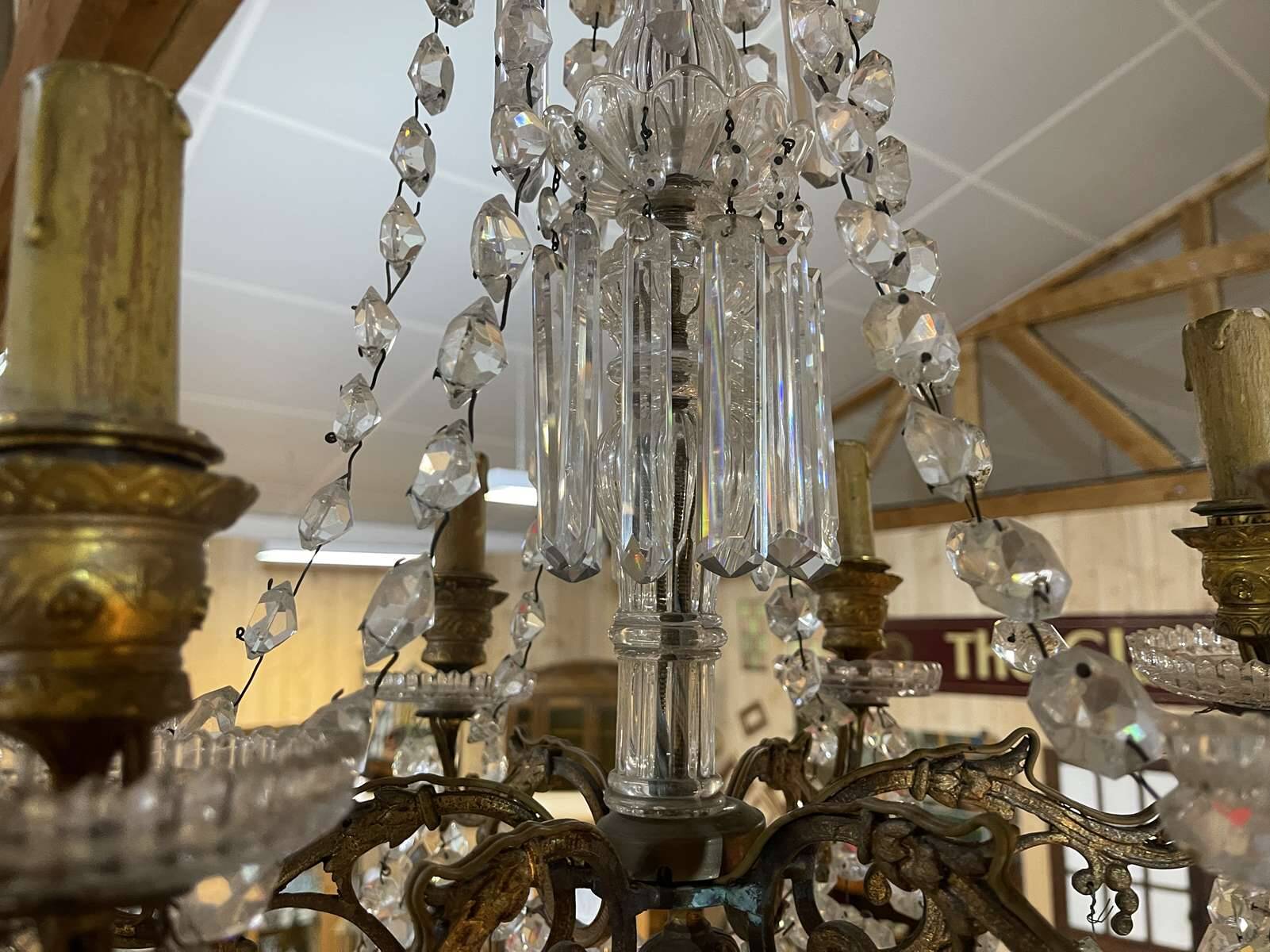 6-light crystal and bronze chandelier - 19th century