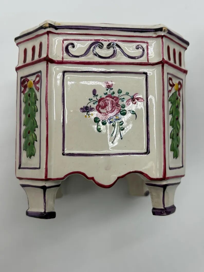 Pair of onion pots Samson 19th century Polychrome earthenware Strasbourg style Antique cache pots