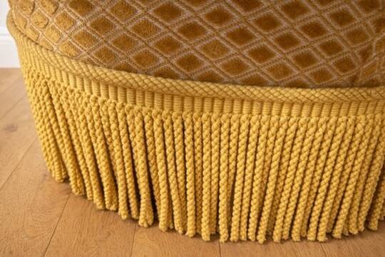 Vintage mustard velvet crab chair with fringes – 1970s