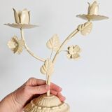 Vintage Italian white painted cast iron candlestick, floral motif, 1970s