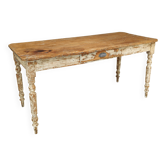 Large white patinated farmhouse table with turned legs