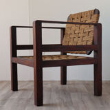 Vintage wooden armchair and braided rope circa 1950