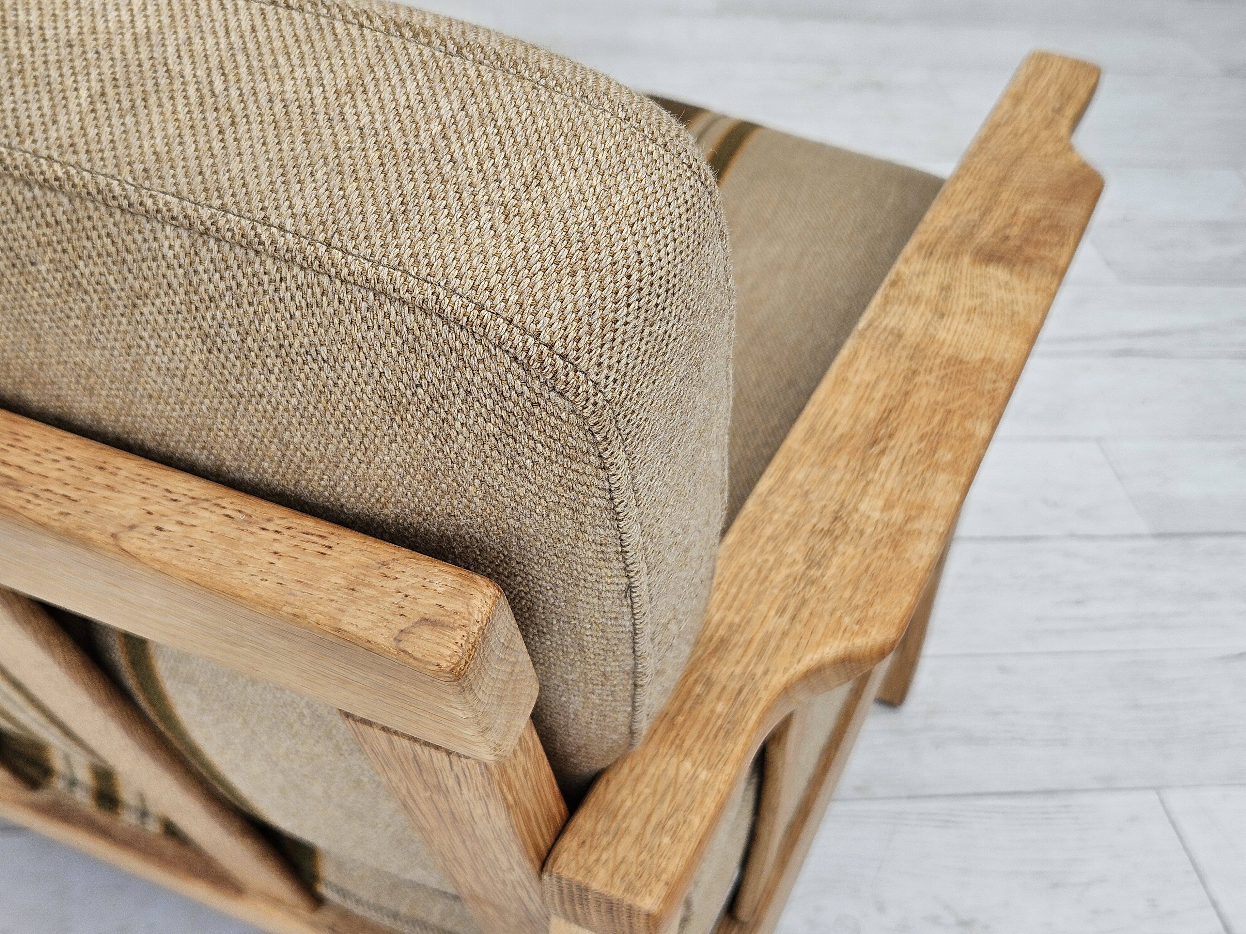 1970s, Danish 3 seater sofa, original very good condition, wool, oak.