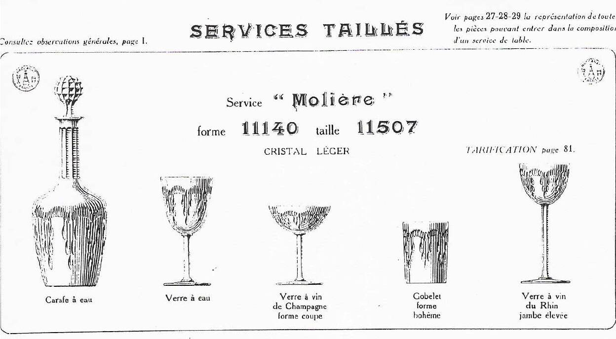 6 Baccarat crystal wine glasses, Molière model