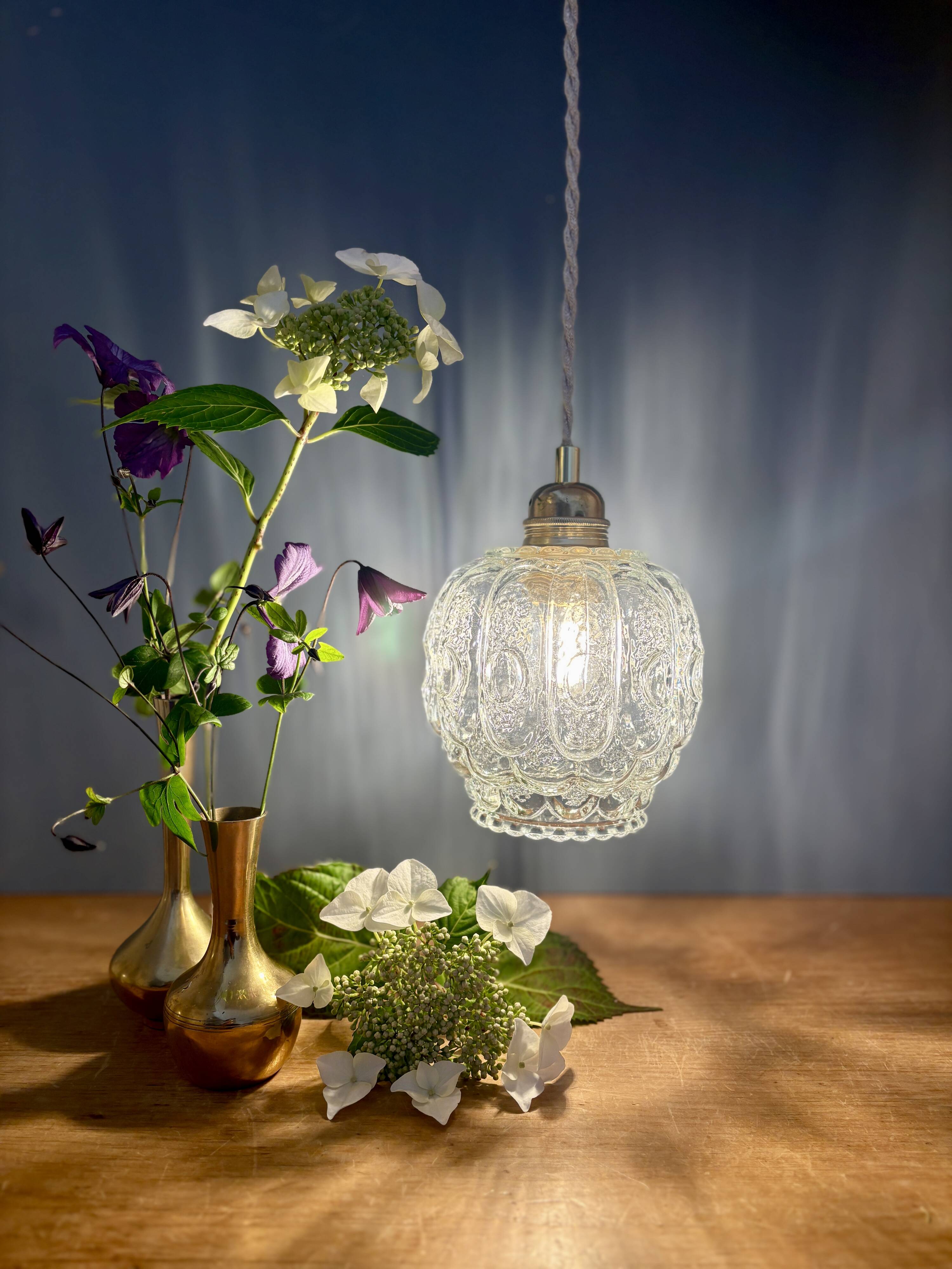 Vintage clear molded glass globe pendant light