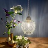 Vintage clear molded glass globe pendant light