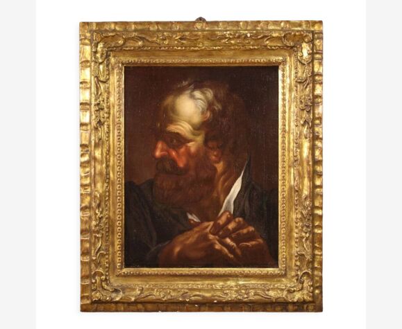 Peinture antique, tête de personnage du XVIIIème siècle