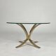 Table basse vintage en verre et laiton style Hollywood Regency des années 70
