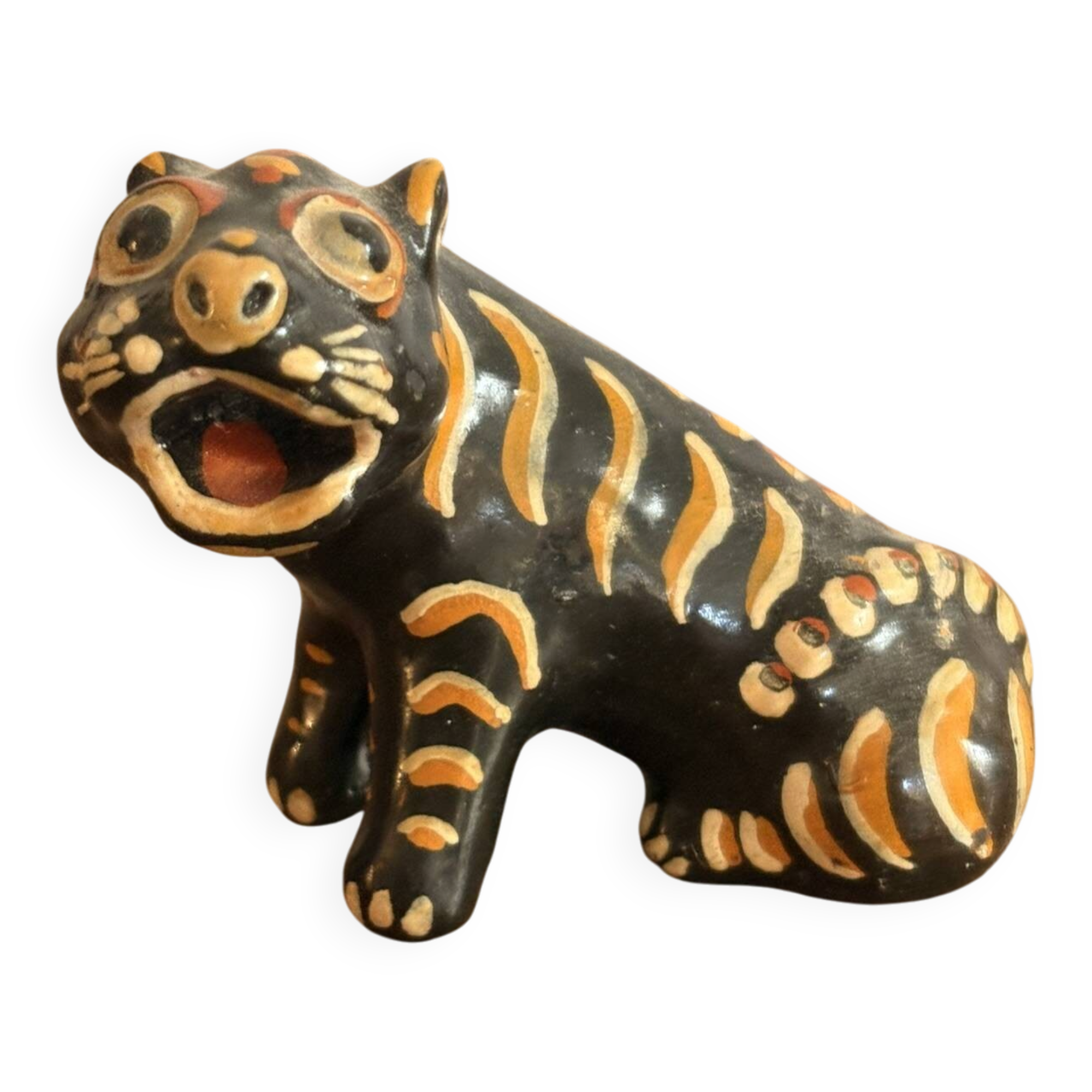 Figurine Animal Sculpture Glazed Terracotta Tiger Alebrije Mexico 2/2