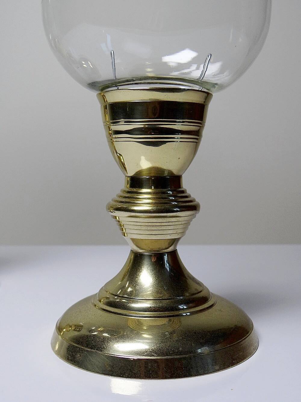 Pair of large vintage glass and gold metal tealight candle holders