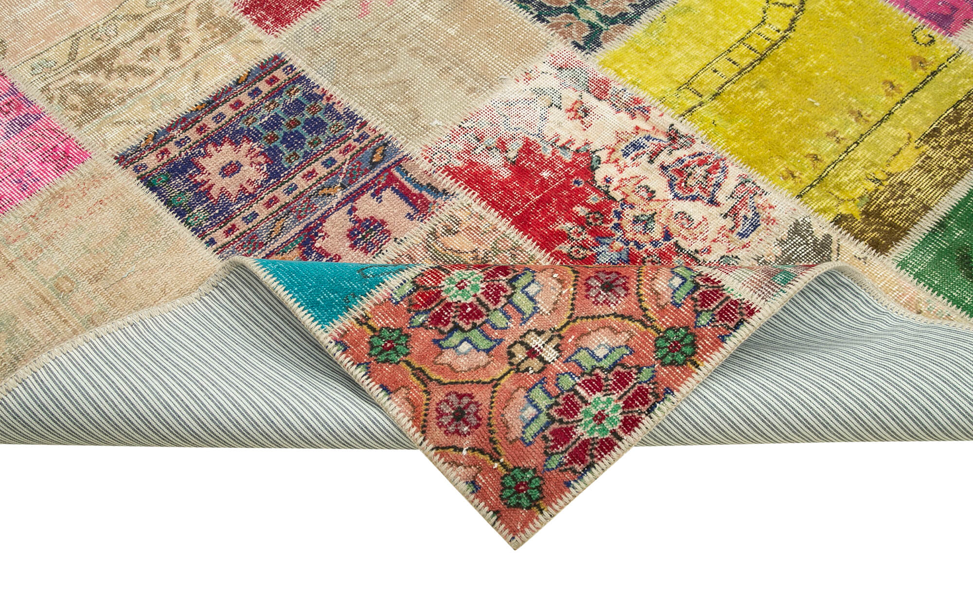 Handmade turkish overdyed 210 cm x 300 cm multicolor patchwork rug