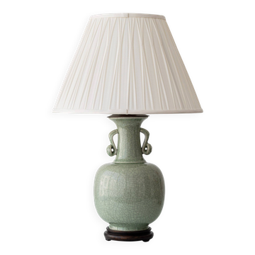 Celadon Crackle Glaze Porcelain Table Lamp in Chinese Style with Scroll Handles