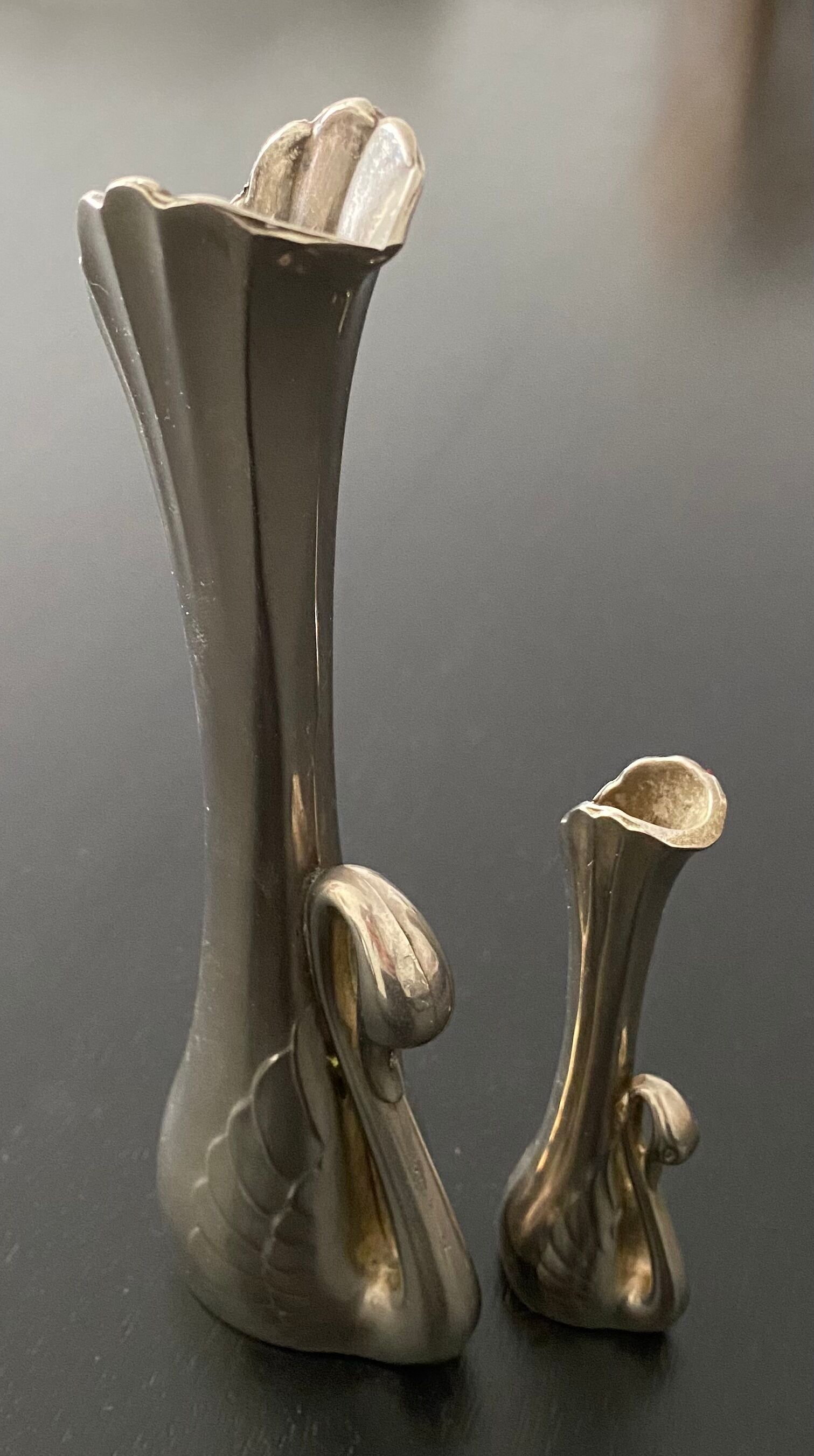 2 silver metal soliflores