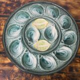 Service à huîtres en barbotine Saint Clement, 1940/60, France,  12 assiettes à huître, 1 grand plat
