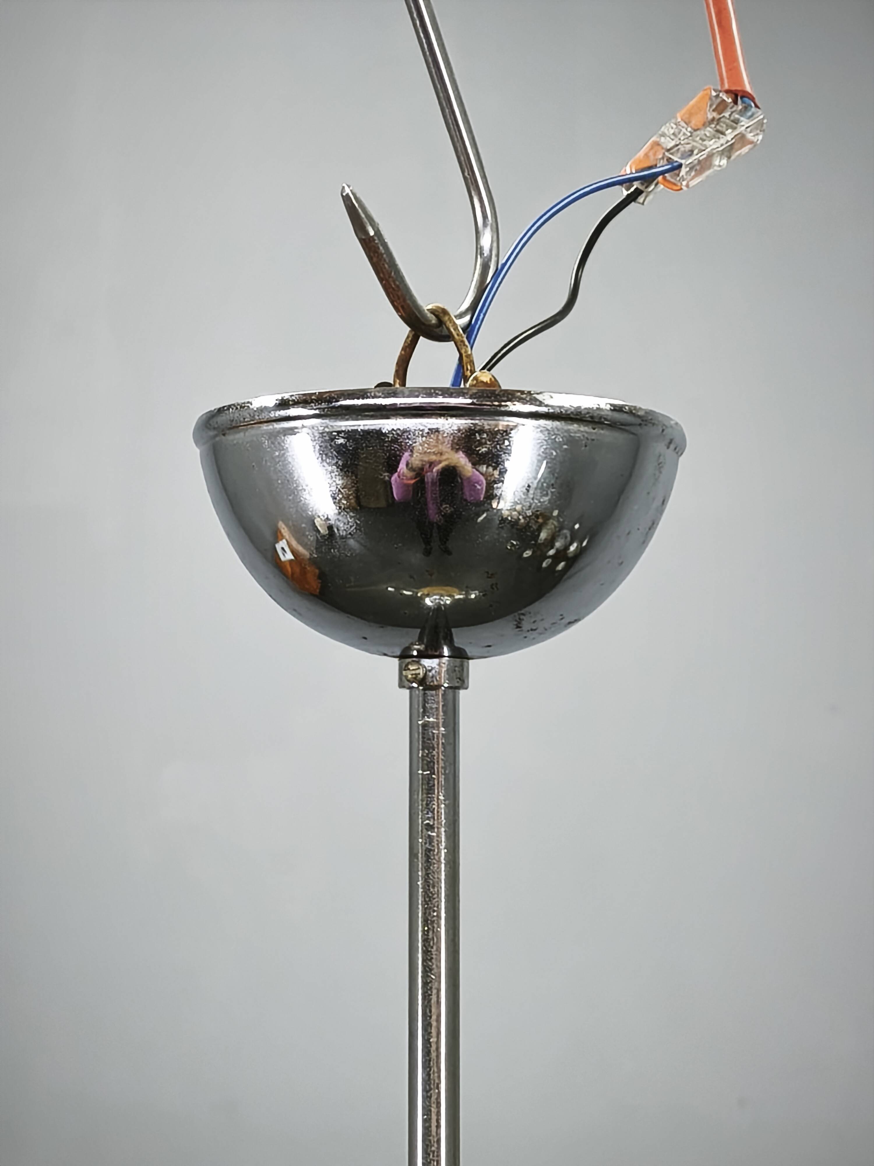 1930s Czech Art Deco Chrome and Frosted Glass Chandelier