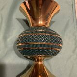 Vase vintage florentin vert et doré fait à la main 1960