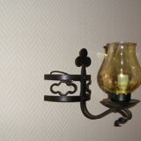 Lustre et ses 2 appliques en fer forgé 1960