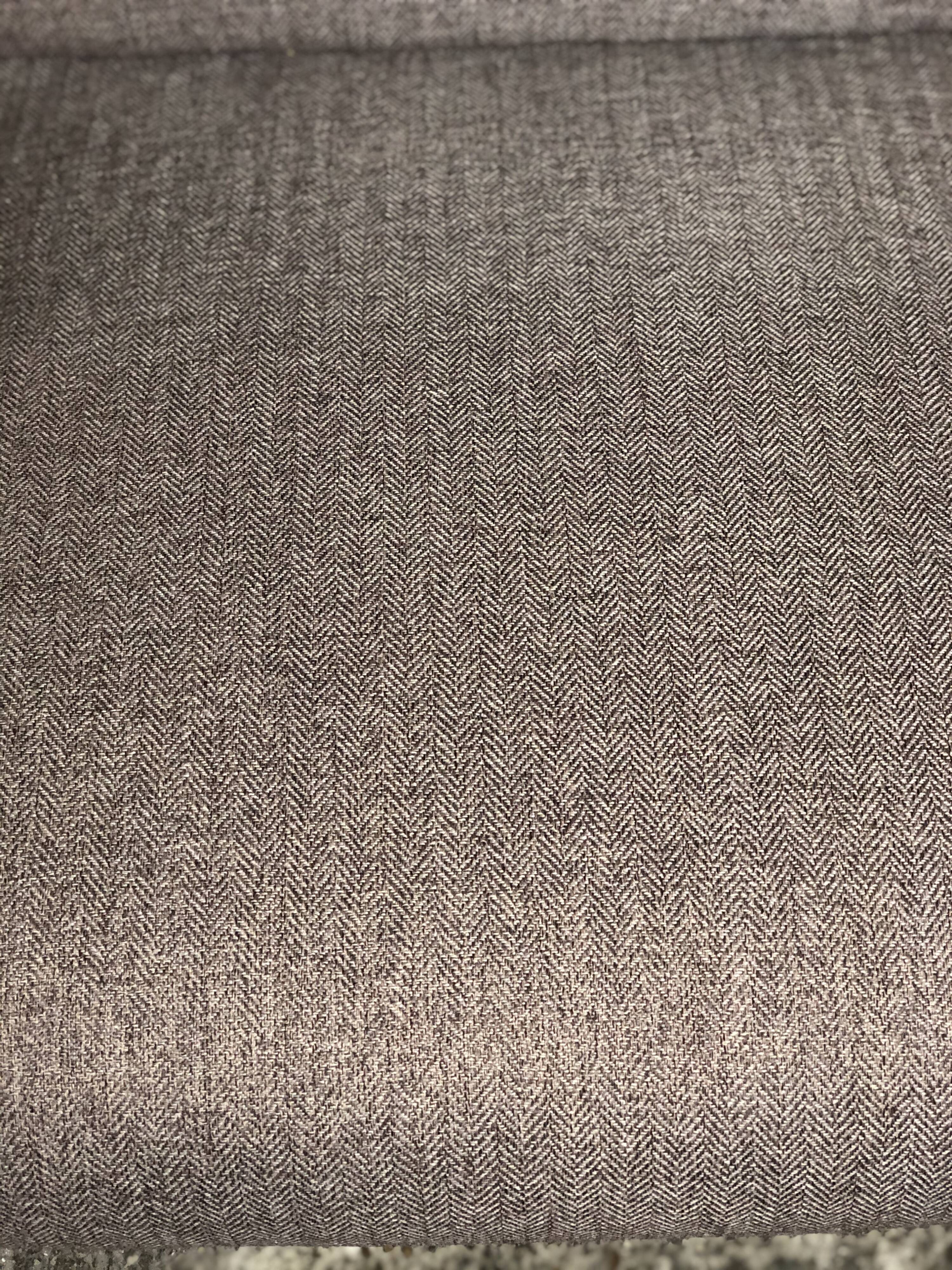 Chairs (pair) in curved rough oak and beige and brown woven mottled fabrics