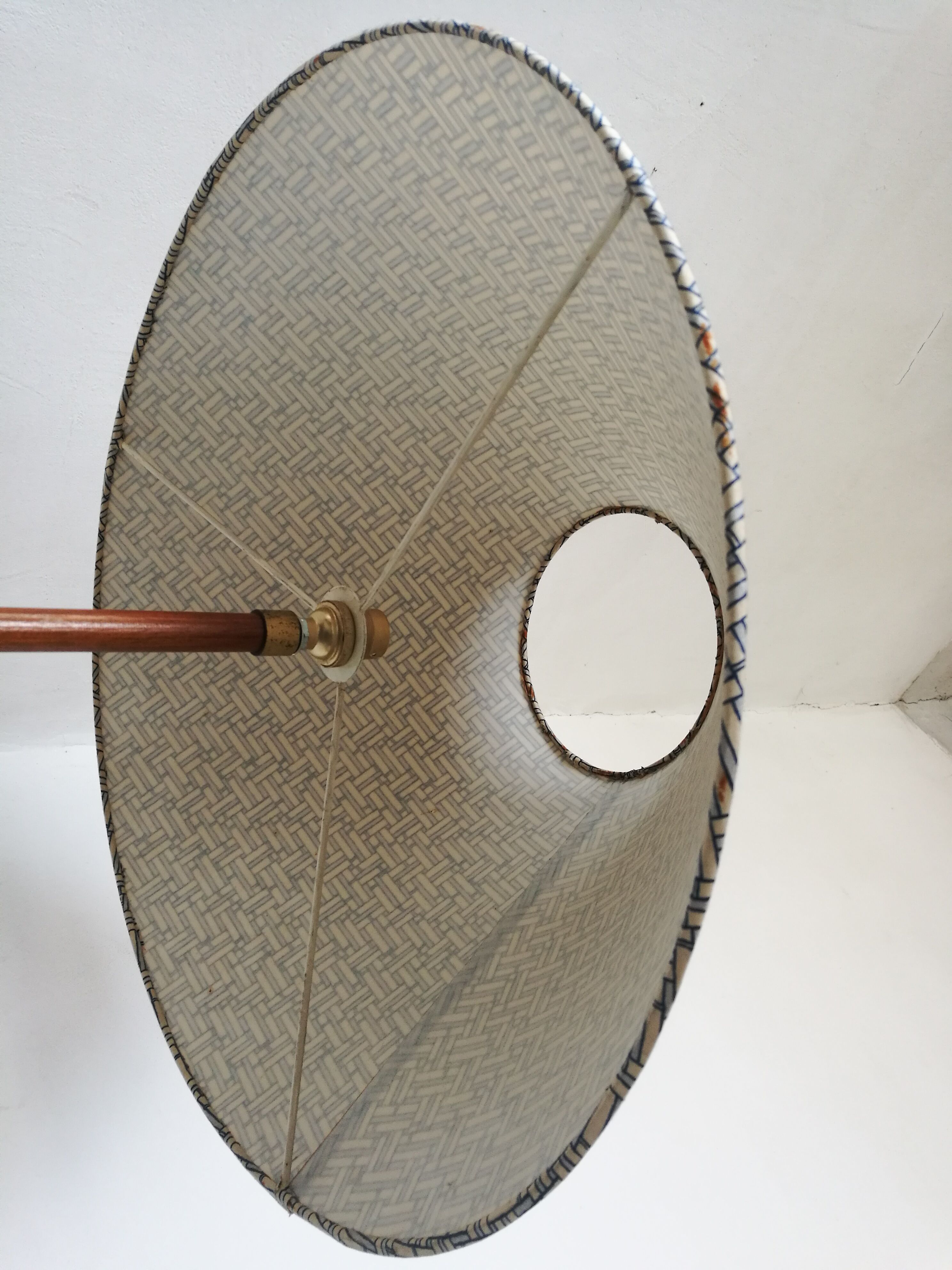 Wood and brass floor lamp