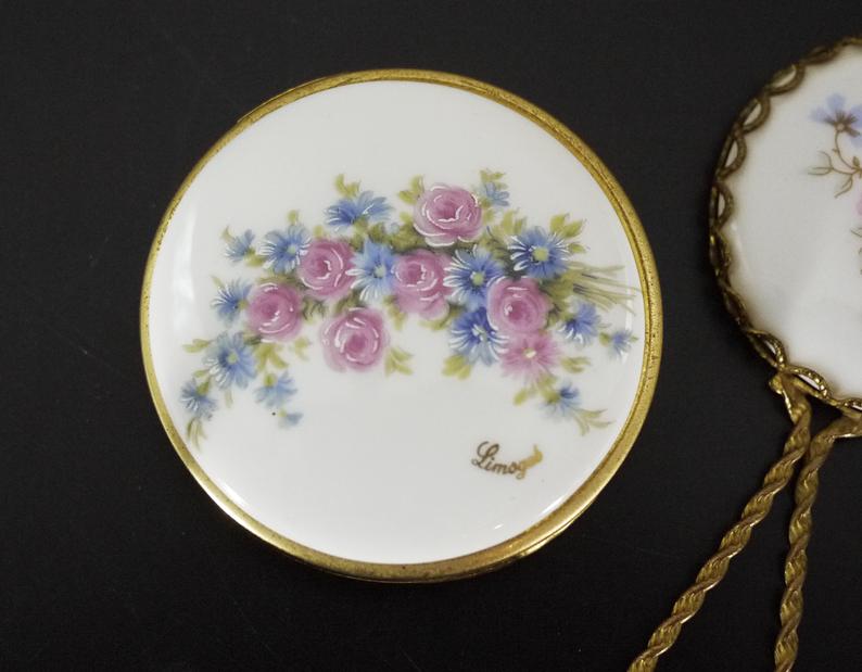 French Limoges porcelain pocket mirror