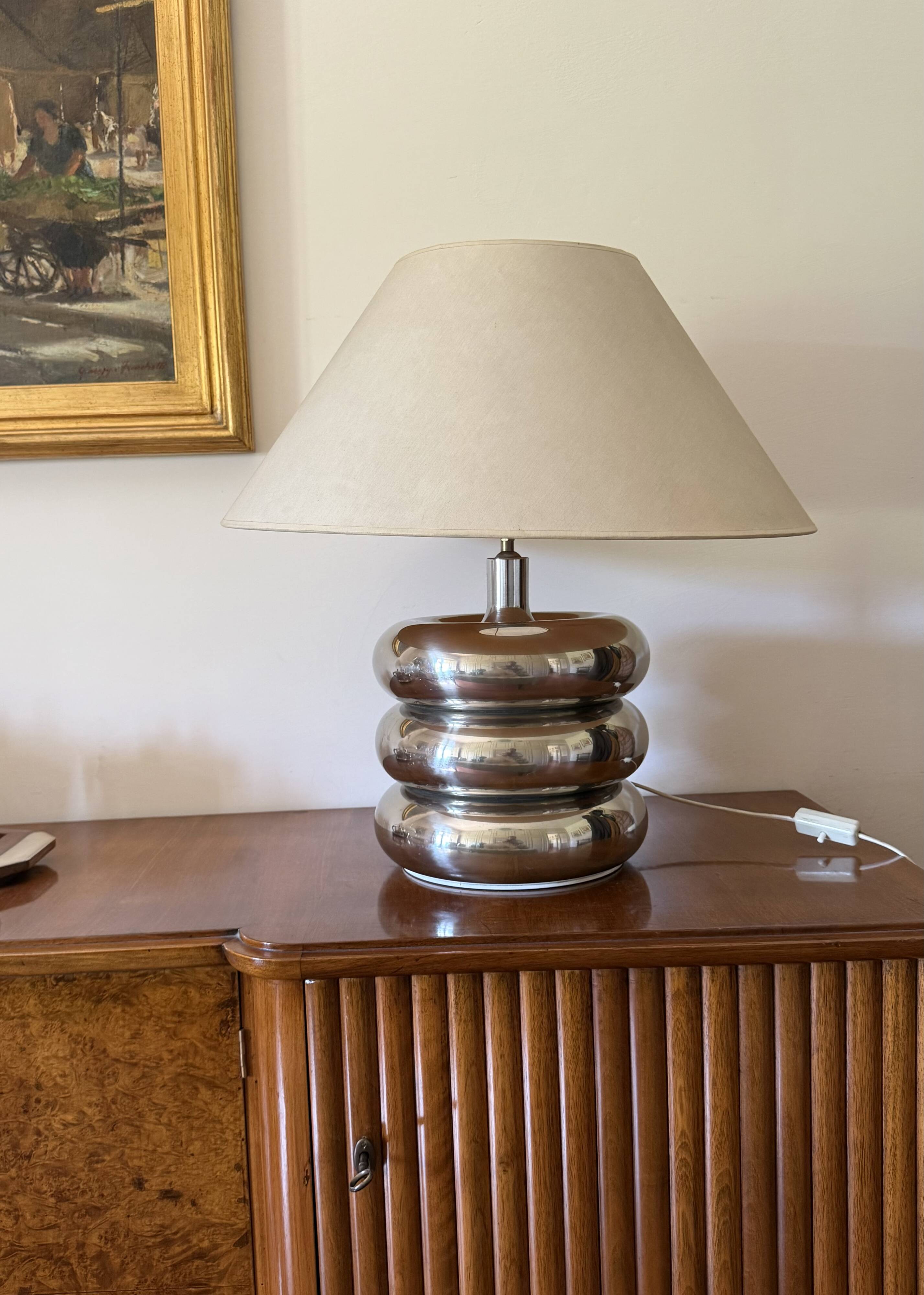 Hollywood regency chromed table lamp base, Luci Milano Italy, 1970s