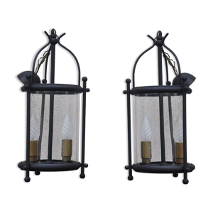 Paire de lanternes noires vintage