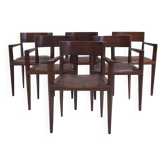 Ensemble de six chaises de salle à manger italiennes en bois et simili cuir Brown foncé