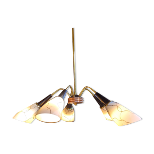 Lustre cinq branches opaline, bakélite
