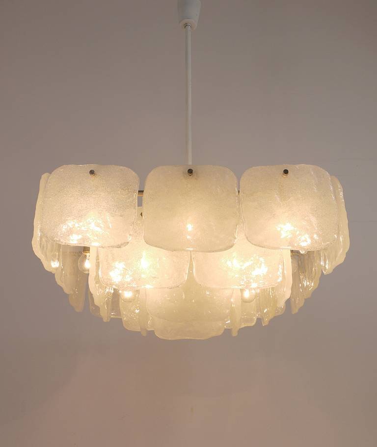 Very large square chandelier J.T. Kalmar with frosted glass panels, Austria, 1960s.