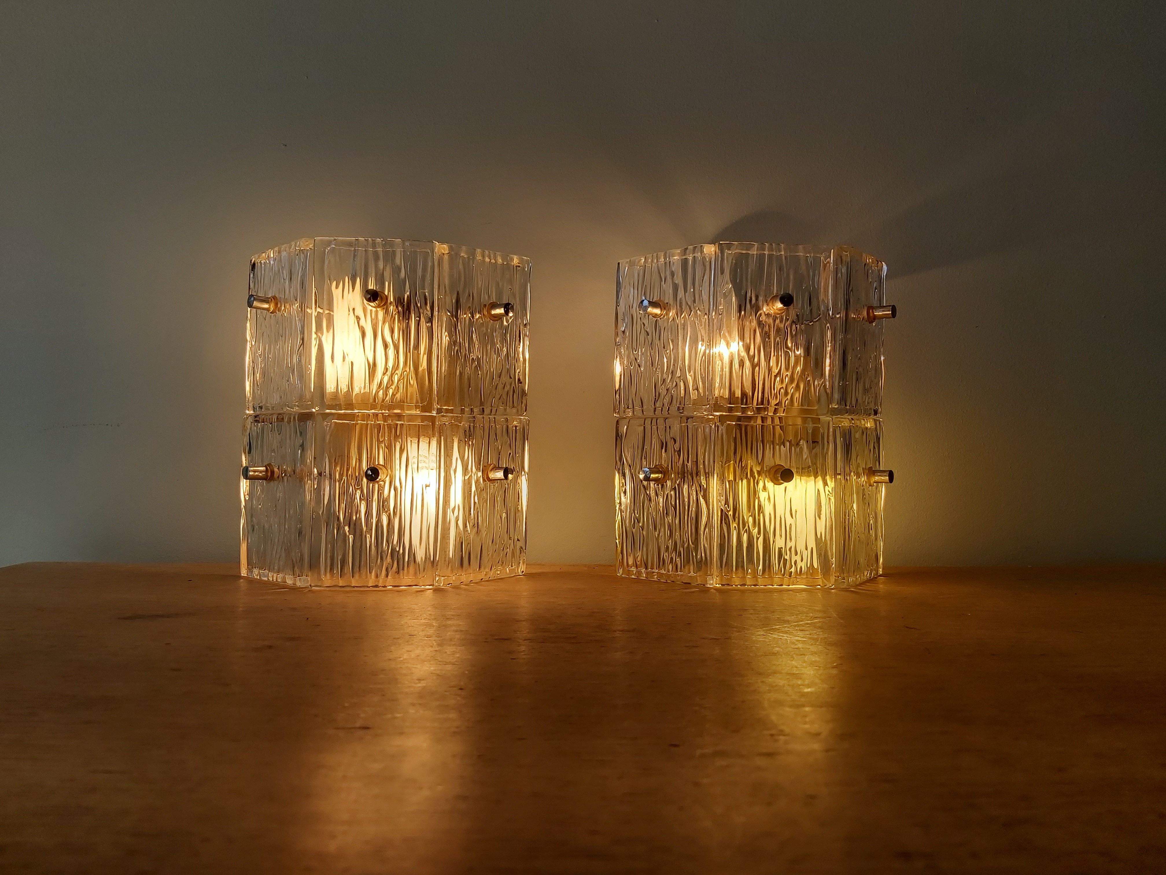 Pair of vintage frosted glass wall lamps, 1960s
