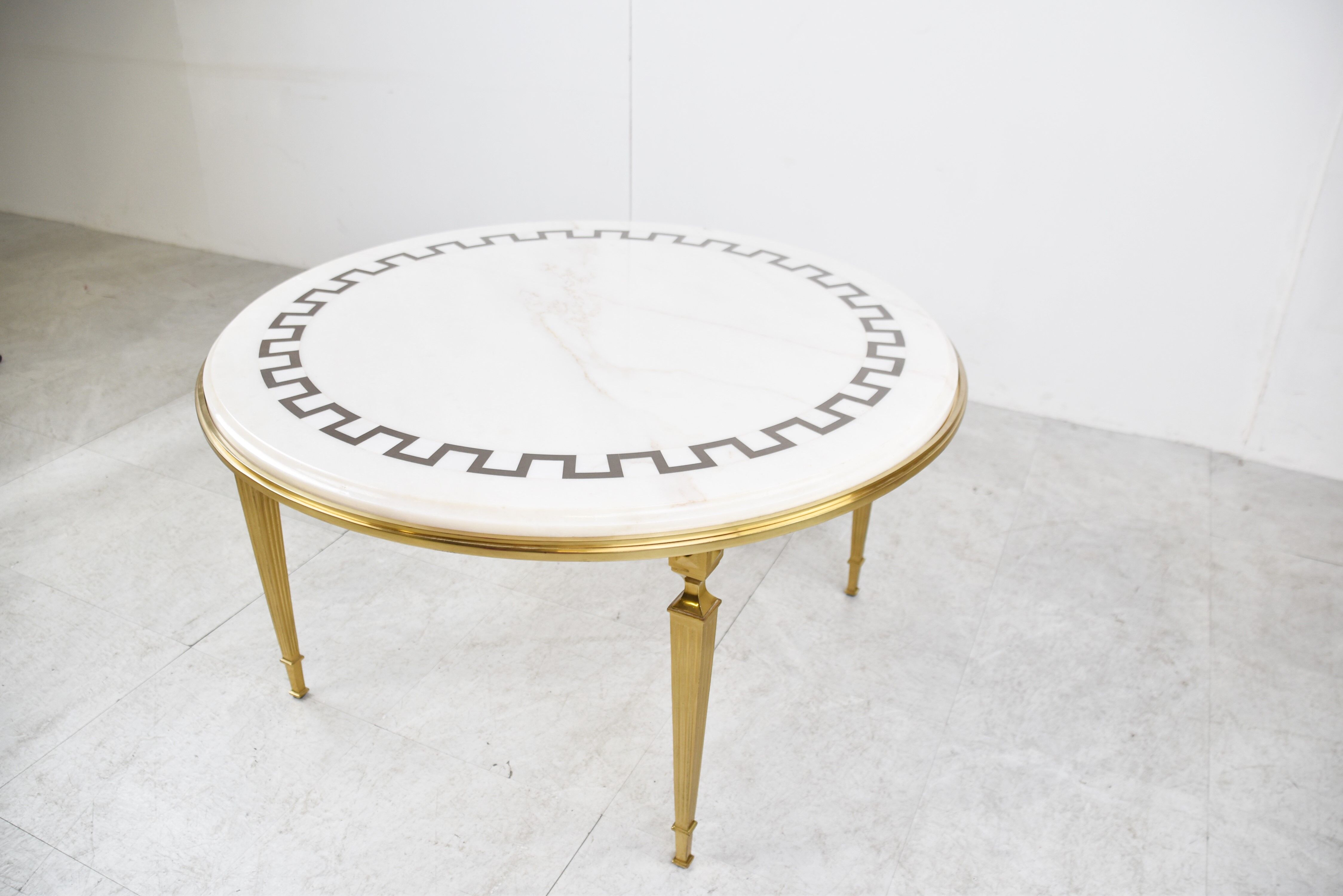 Vintage brass and white marble coffee table, 1970s