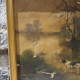 Pendants de scènes de chasse, huiles sur toile encadrées