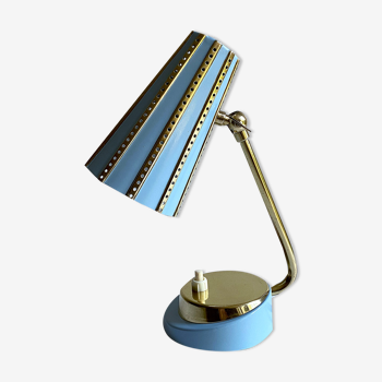 Lampe de table chevet vintage années 50, bleu, laiton