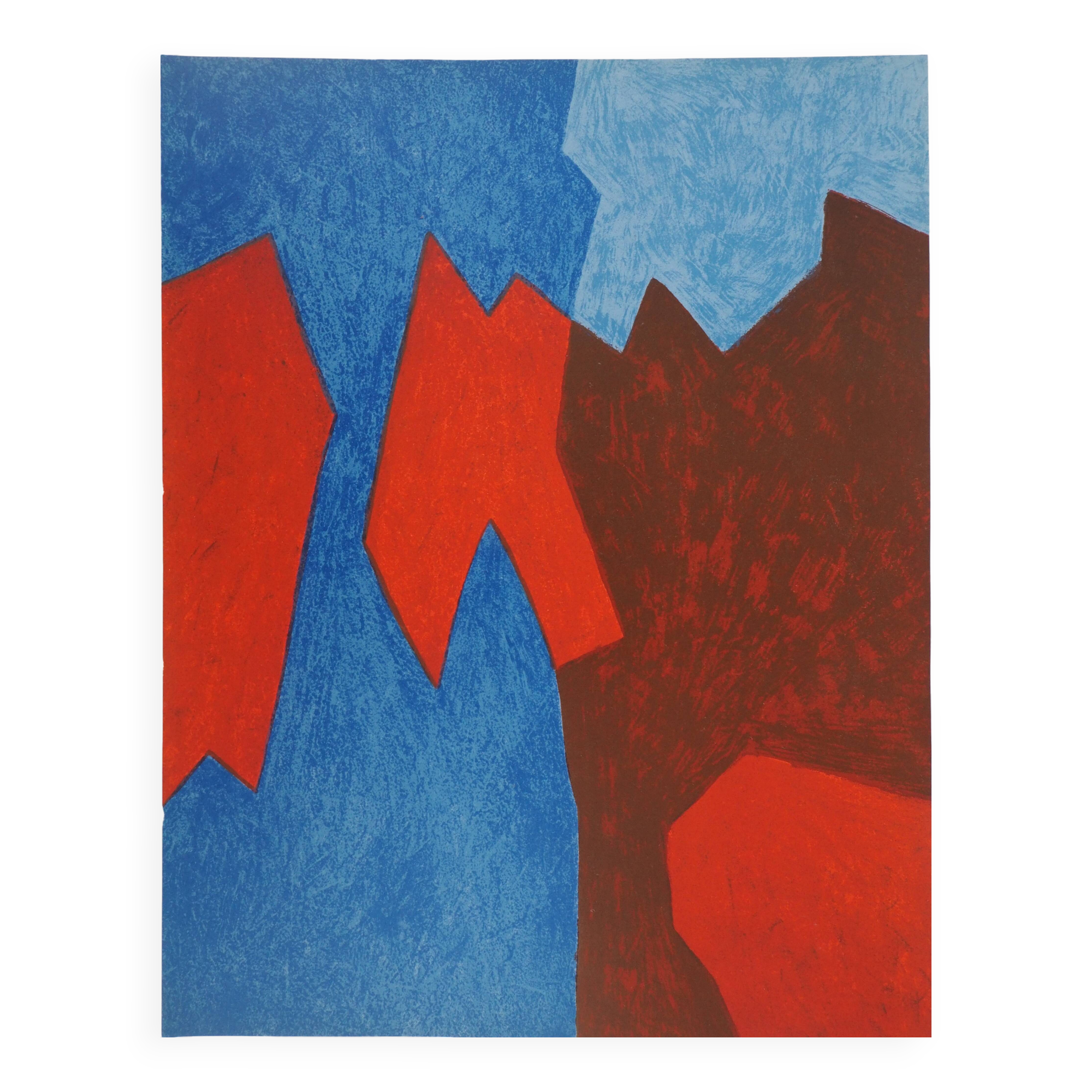 Serge poliakoff: blue and red composition - original lithograph