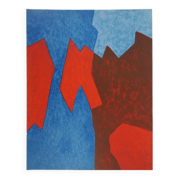 Serge poliakoff : composition bleue et rouge - lithographie originale