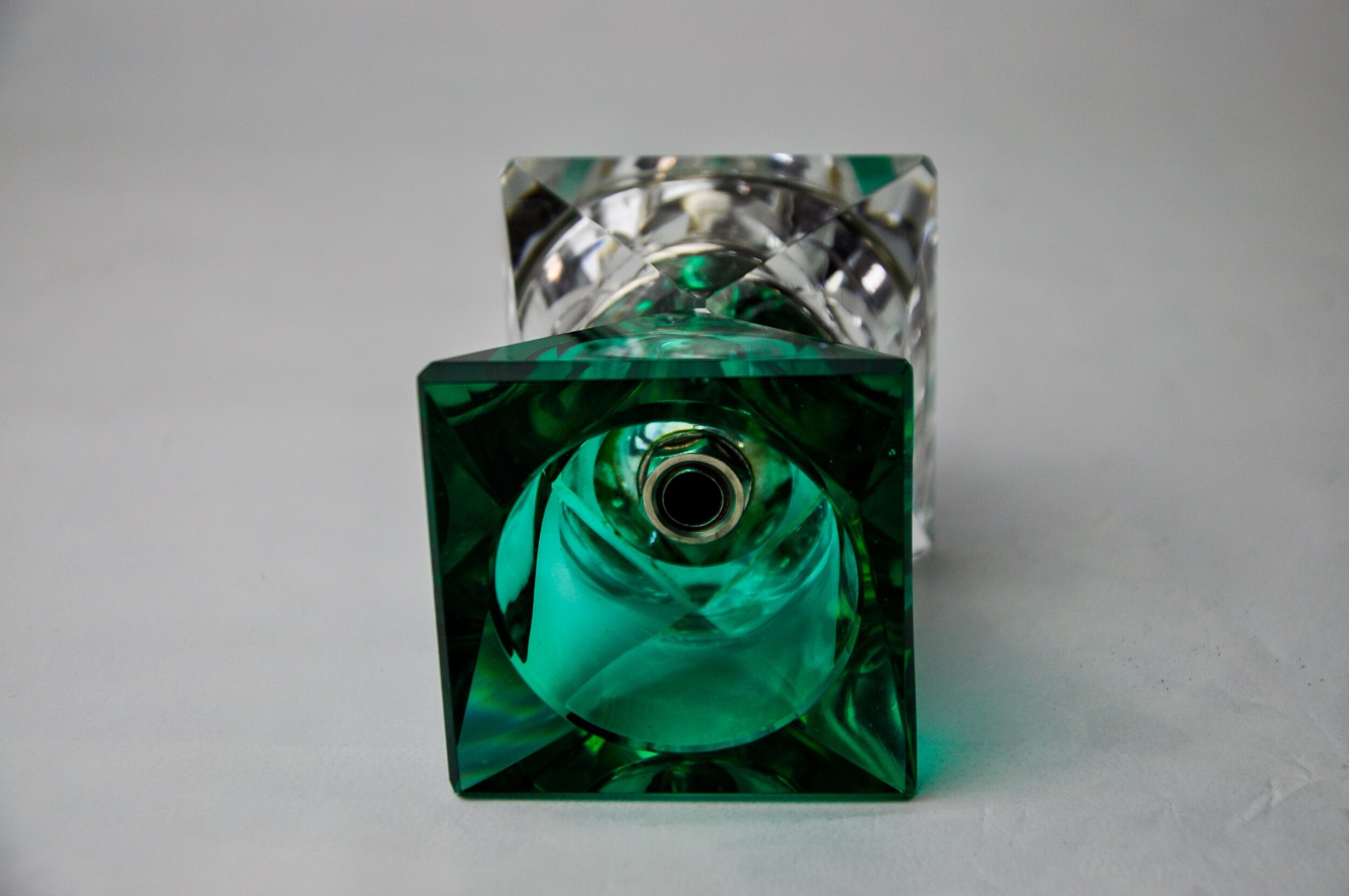 Lighter faceted by Seguso, green and transparent murano glass, Italy, 1970
