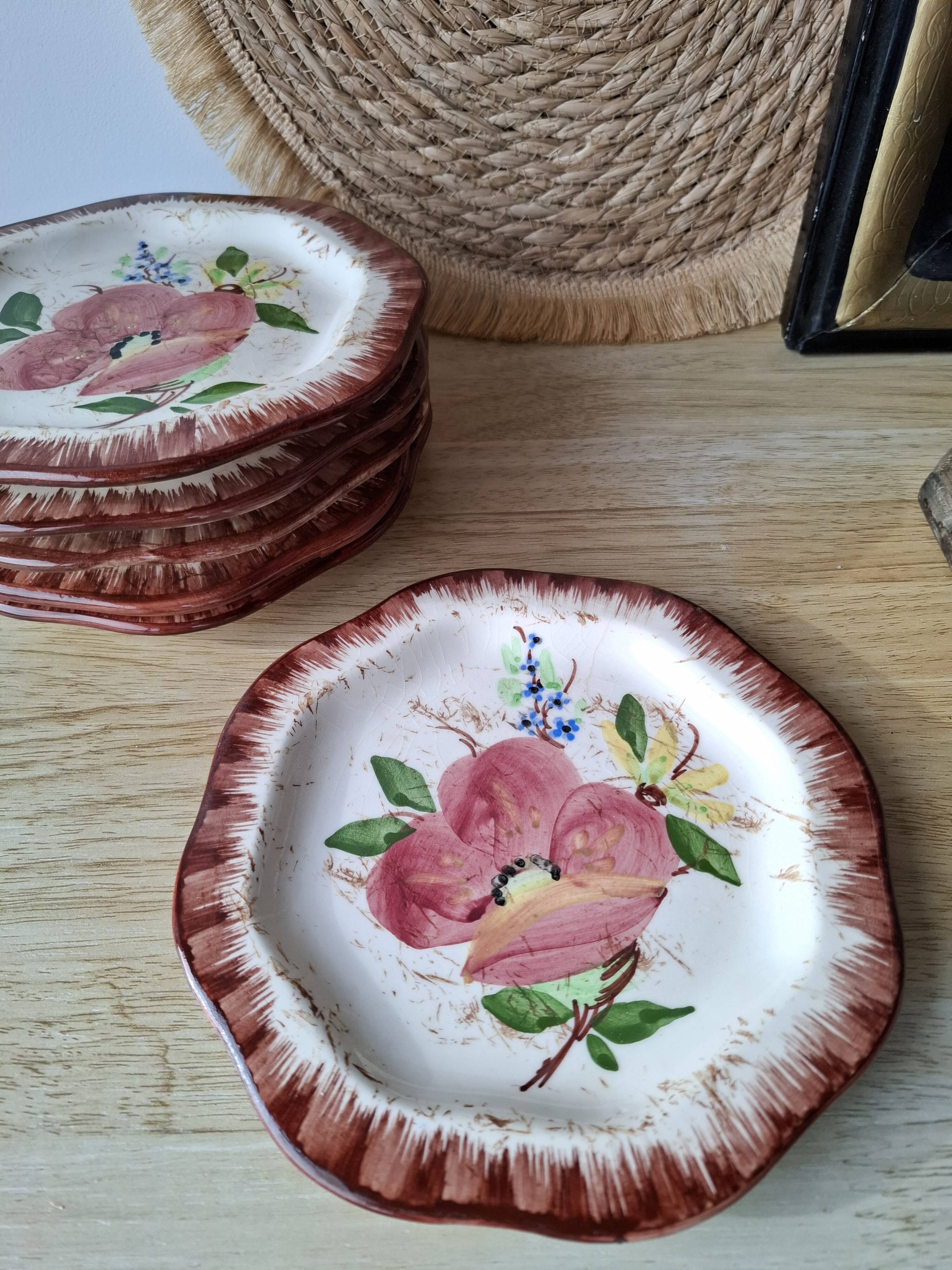 12 antique octagonal dessert plates