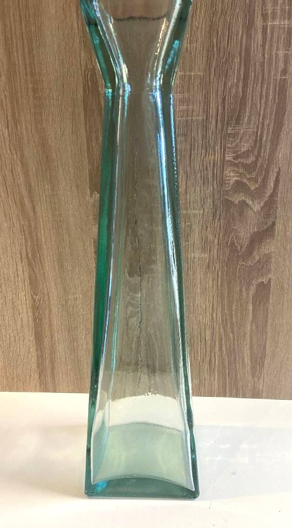 Large Recycled Thick Glass Obelisk Column Vase Art Deco Floral Design