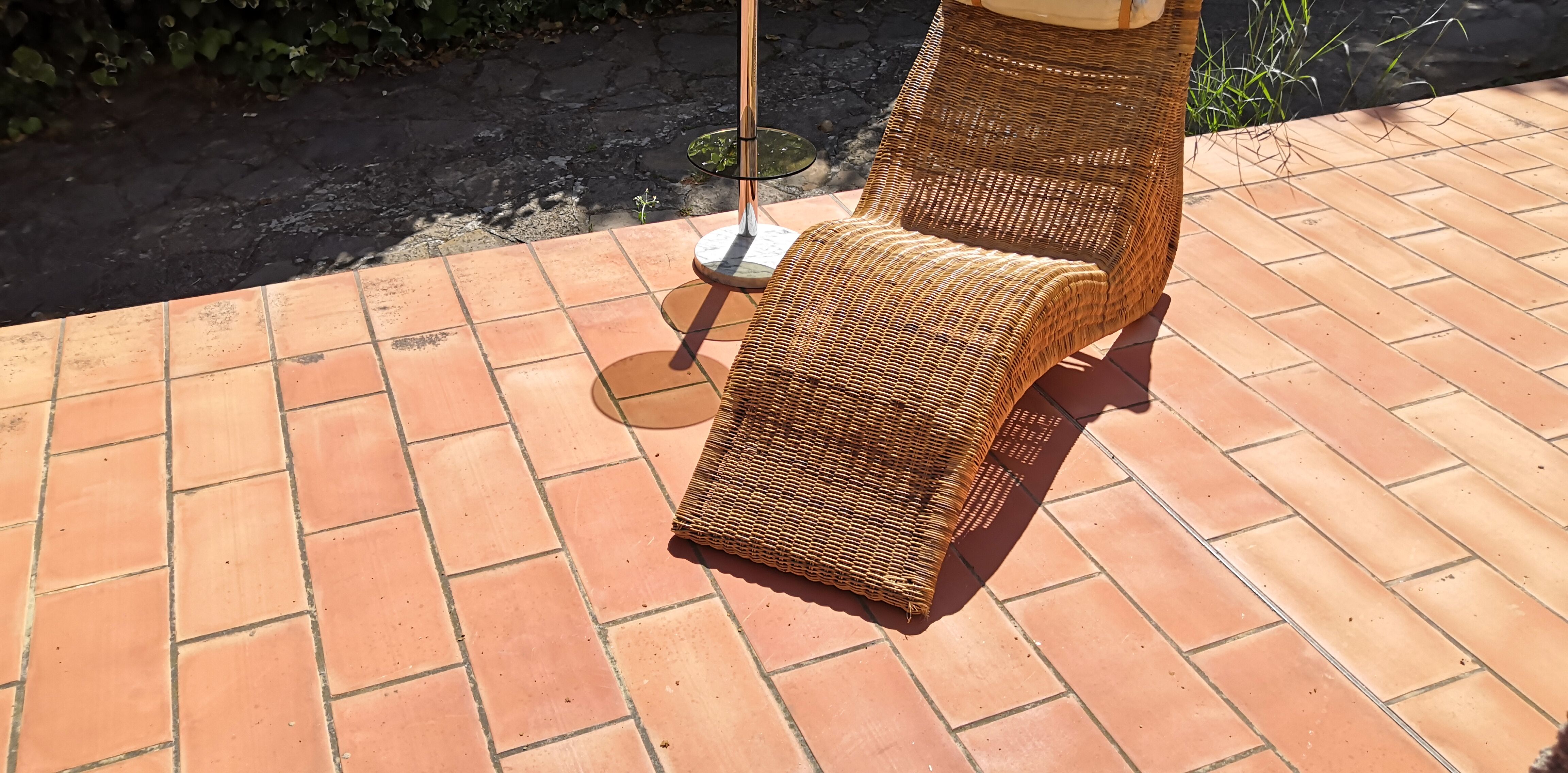 Deck chair sunbed in rattan and bamboo 1960
