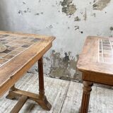 Set de deux tables bistrot en noyer et carrelage 1890
