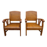 2 colonial bamboo and teak armchairs