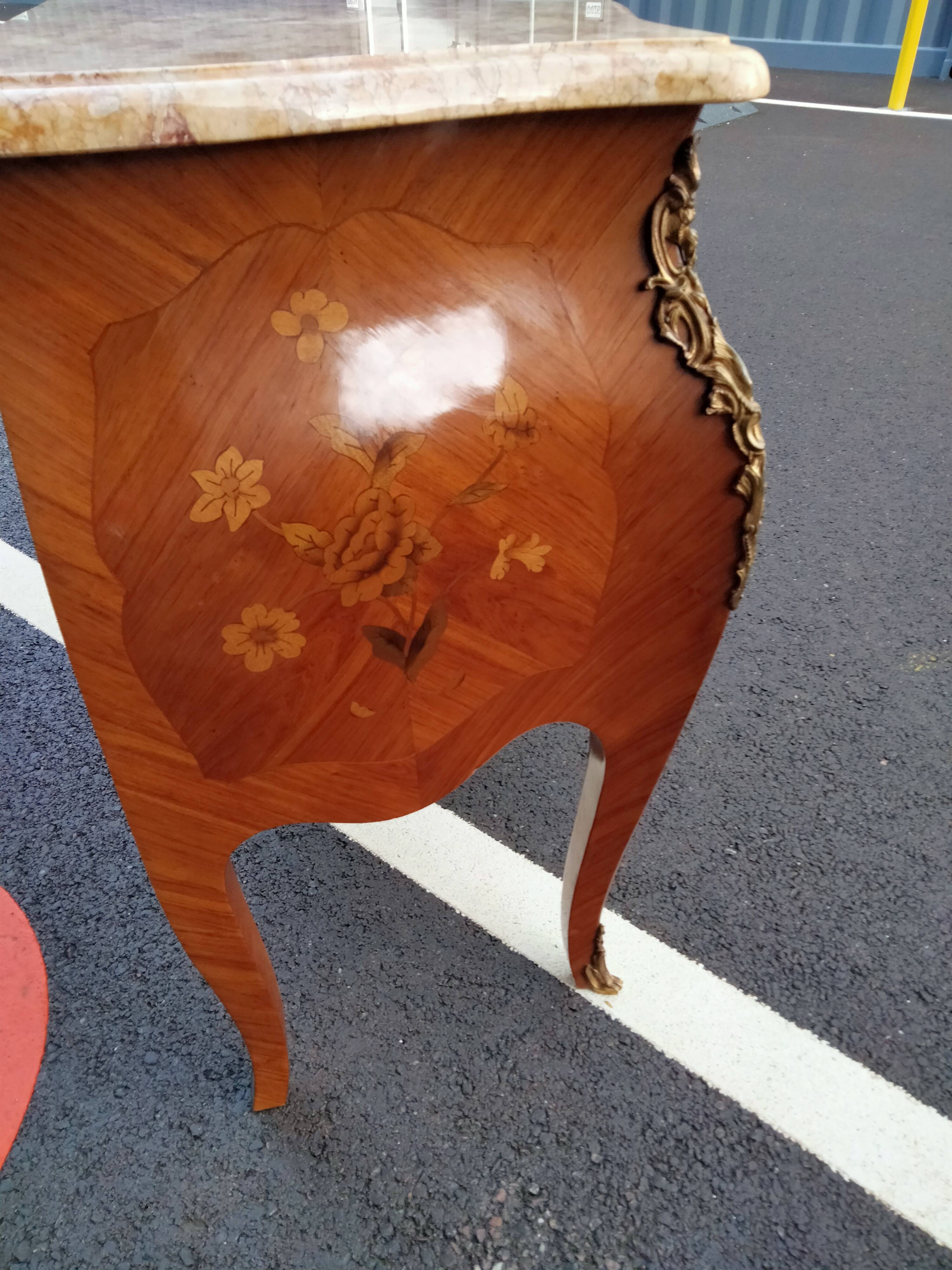 Commode ancien Louis XV marqueterie plateau marbre