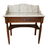 Coiffeuse ancienne en bois et marbre blanc veiné, style Louis XVI