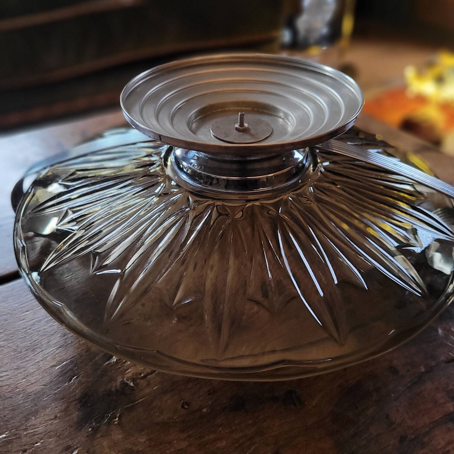 Art Deco stemmed bowl - Smoked glass and silver-plated metal - 1940s