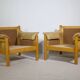 Mid-Century Camel Leather Armchairs with Ottomans, Set of 2, 1970s