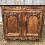 Buffet Louis XV ancien en chêne massif à 2 tiroirs et 2 portes