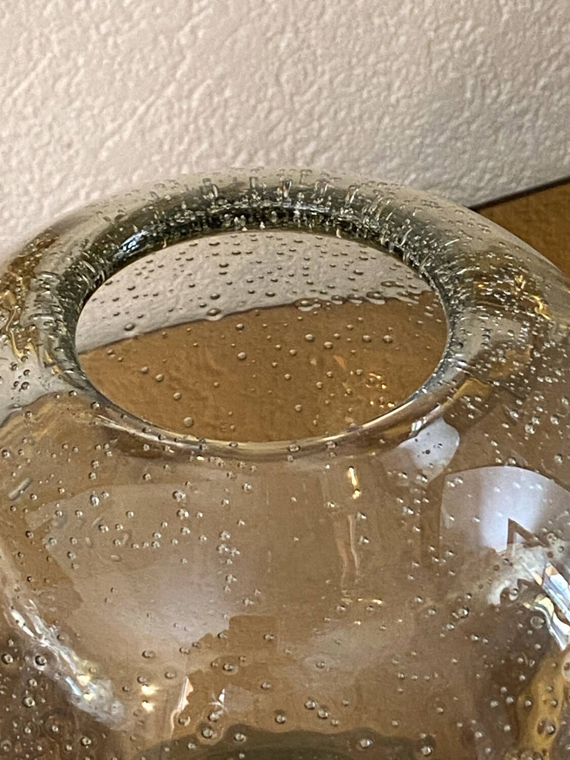 Blown and bubbled glass ball vase