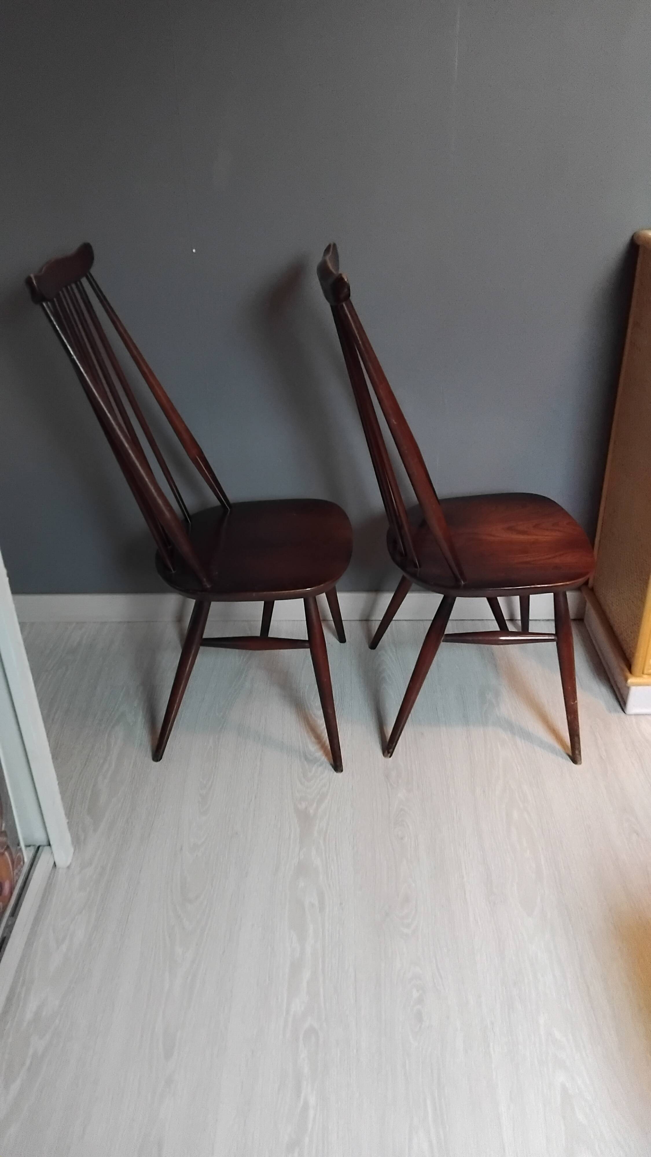 Pair of Ercol Goldsmith Scandinavian chairs from the 1960s.